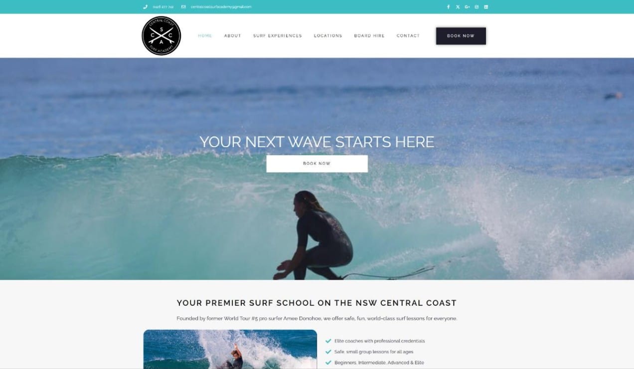 Central Coast Surf Academy website