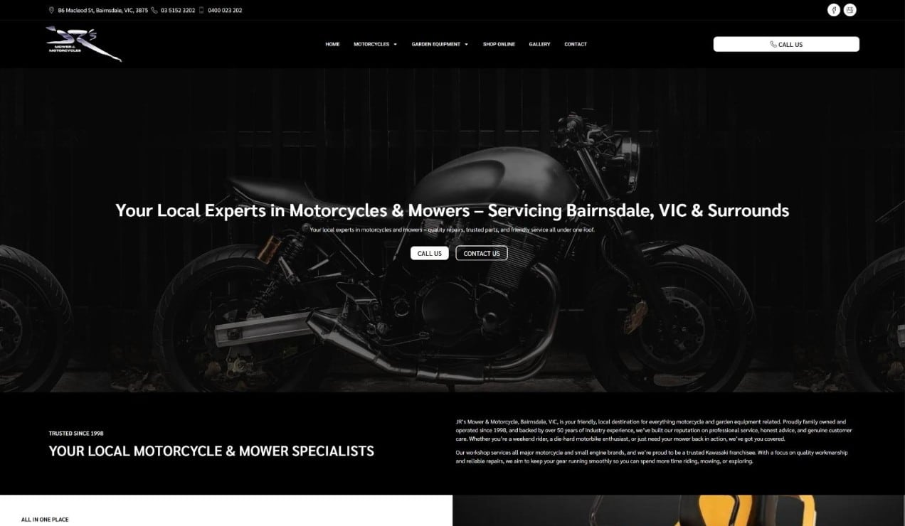 JR's Mower & Motorcycle website